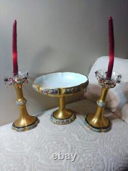 Rosenthal Art Deco Porcelain Pedestal Centerpiece & Candle Holders w A/O Beads