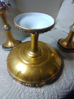 Rosenthal Art Deco Porcelain Pedestal Centerpiece & Candle Holders w A/O Beads