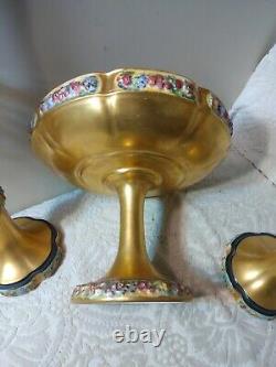 Rosenthal Art Deco Porcelain Pedestal Centerpiece & Candle Holders w A/O Beads