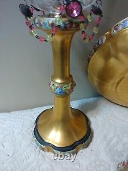 Rosenthal Art Deco Porcelain Pedestal Centerpiece & Candle Holders w A/O Beads