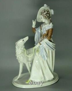 Rosenthal Figurine Germany Porcelain Lady Borzoi Greyhound Dog Animal Art Deco