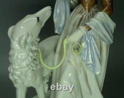 Rosenthal Figurine Germany Porcelain Lady Borzoi Greyhound Dog Animal Art Deco