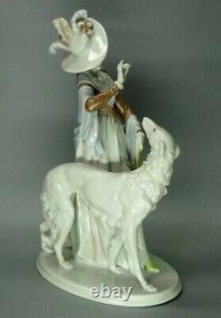 Rosenthal Figurine Germany Porcelain Lady Borzoi Greyhound Dog Animal Art Deco