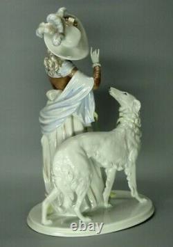 Rosenthal Figurine Germany Porcelain Lady Borzoi Greyhound Dog Animal Art Deco