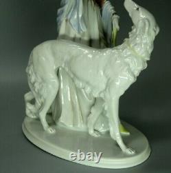 Rosenthal Figurine Germany Porcelain Lady Borzoi Greyhound Dog Animal Art Deco