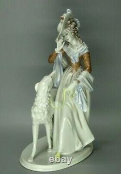 Rosenthal Figurine Germany Porcelain Lady Borzoi Greyhound Dog Animal Art Deco