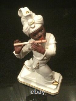 Rosenthal Porcelain Blackamoor Figurine Flute Player by H. Meisel #1054 Gilded