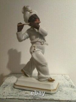 Rosenthal Porcelain Blackamoor Figurine Flute Player by H. Meisel #1054 Gilded