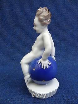 Rosenthal figurine Child Putto on Ball by F. Nagy Germany Porcelain Sky 1930's