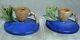 Roseville Matched Signed Pinecone Pair 1123 Candle Holders Sticks Rich Blue