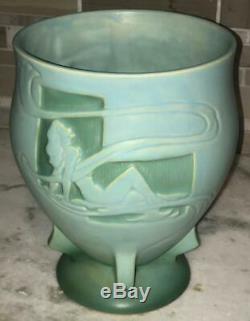 Roseville Pottery Art Deco SILHOUETTE Cameo Green Nude Vase 763-8 Excellent