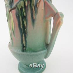 Roseville Pottery Pink Moss Vase Handled Pedestal 774-6 Art Deco Circa 1930's