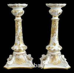 Royal Crown Derby Gold Aves Porcelain China Candlesticks Candle Holders 10 1/2