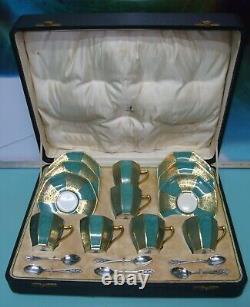 Royal Doulton Sterling silver Mappin webb ART DECO porcelain tea coffee Box set