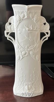 Royal Dux Art Nouveau Deco Pottery Porcelain Vase Czech Republic White Elk Moose