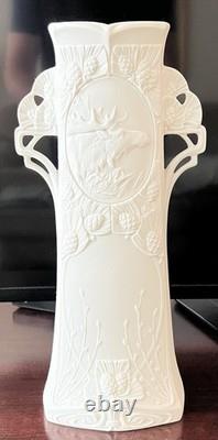 Royal Dux Art Nouveau Deco Pottery Porcelain Vase Czech Republic White Elk Moose