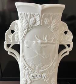 Royal Dux Art Nouveau Deco Pottery Porcelain Vase Czech Republic White Elk Moose