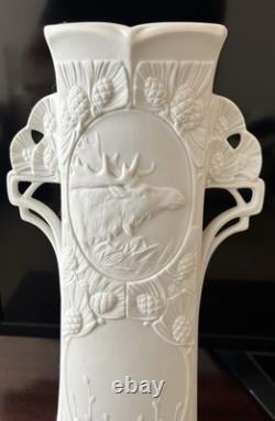 Royal Dux Art Nouveau Deco Pottery Porcelain Vase Czech Republic White Elk Moose