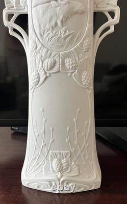 Royal Dux Art Nouveau Deco Pottery Porcelain Vase Czech Republic White Elk Moose