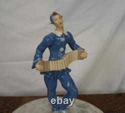 Royal Dux Bohemia Art Deco porcelain Pierrot clown accordion player 11.75 inch