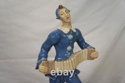 Royal Dux Bohemia Art Deco porcelain Pierrot clown accordion player 11.75 inch