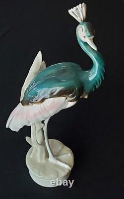 Royal Dux Crowned Crane Art Deco Figurine Czechoslovakia