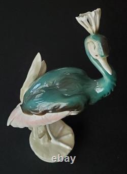 Royal Dux Crowned Crane Art Deco Figurine Czechoslovakia