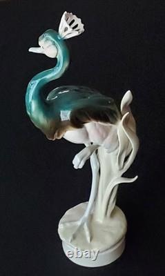 Royal Dux Crowned Crane Art Deco Figurine Czechoslovakia
