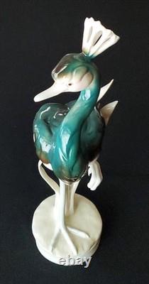 Royal Dux Crowned Crane Art Deco Figurine Czechoslovakia