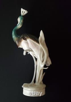 Royal Dux Crowned Crane Art Deco Figurine Czechoslovakia
