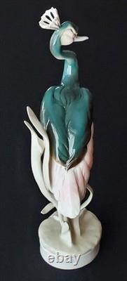 Royal Dux Crowned Crane Art Deco Figurine Czechoslovakia