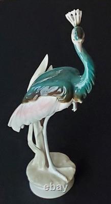 Royal Dux Crowned Crane Art Deco Figurine Czechoslovakia