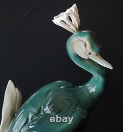 Royal Dux Crowned Crane Art Deco Figurine Czechoslovakia