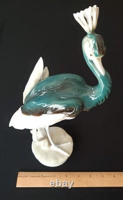 Royal Dux Crowned Crane Art Deco Figurine Czechoslovakia