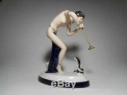 Royal Dux Eloquent Art Deco Porcelain Snake Charmer Figurine With Full Marks