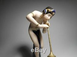 Royal Dux Eloquent Art Deco Porcelain Snake Charmer Figurine With Full Marks