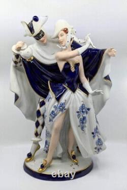 Royal Dux Harlequin and Columbine Figurine, Blue and White