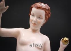 Royal Dux Style Porcelain Art Deco Figurine Nude Woman & Borzoi 15