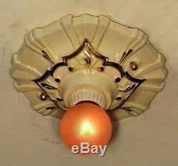 STELLAR! Pair of Antique Porcelain Starburst Bathroom Light Fixtures Restored