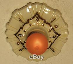 STELLAR! Pair of Antique Porcelain Starburst Bathroom Light Fixtures Restored