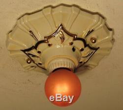 STELLAR! Pair of Antique Porcelain Starburst Bathroom Light Fixtures Restored