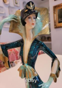 STUNNING Santini Art Deco Lady Figurine Elegant 19 Tall EXCELLENT
