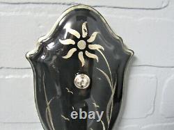 SUPER RARE Pair Black Porcelain Art Deco Wall Sconces Sterling Silver Accents