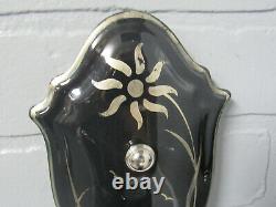 SUPER RARE Pair Black Porcelain Art Deco Wall Sconces Sterling Silver Accents