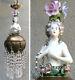 Swag Lamp Vintage Porcelain Brass Art Deco Lady Crystal Prism Dress Rose Hat