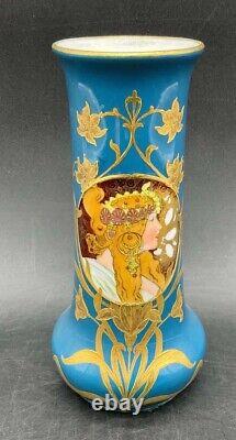 Scarce German GEBRUDER HEUBACH Art Nouveau Deco Blue Porcelain Portrait Vase