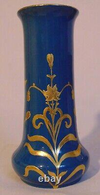 Scarce German GEBRUDER HEUBACH Art Nouveau Deco Blue Porcelain Portrait Vase