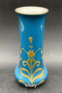 Scarce German GEBRUDER HEUBACH Art Nouveau Deco Blue Porcelain Portrait Vase