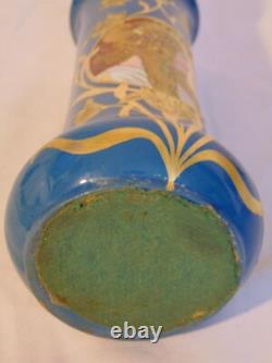 Scarce German GEBRUDER HEUBACH Art Nouveau Deco Blue Porcelain Portrait Vase