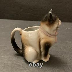 Schafer & Vater German Antique Colored Cat Kitty Porcelain Cream Pitcher RARE